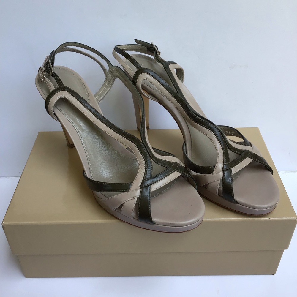 Sergio Rossi Pelle Tan & Green Leather New Glamour Platform Sandals Sz. 40